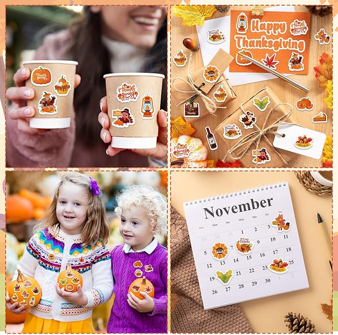 300Pcs Thanksgiving Foam Stickers, Cute Self-Adhesive Autumn Stickers Foam Thanksgiving Turkey Sticker Decorations for Home Office School Classroom DIY Art Craft Party Supplies