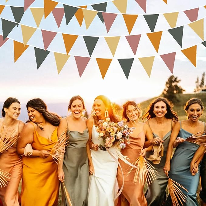 32Ft Fall Party Decorations Retro Colored Fabric Triangle Banner Flag Pennant Bunting Garland Streamers for Fall Birthday Baby Shower Autumn Thanksgiving Day Outdoor Garden Party Decor