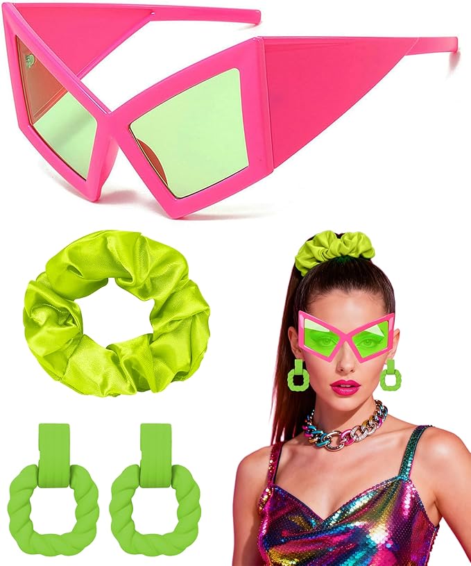 DANGCOS 80s Funny Glasses,Oversized Cat Eye Sunglasses Women,Max Face Width 5.9In Disco Accessories