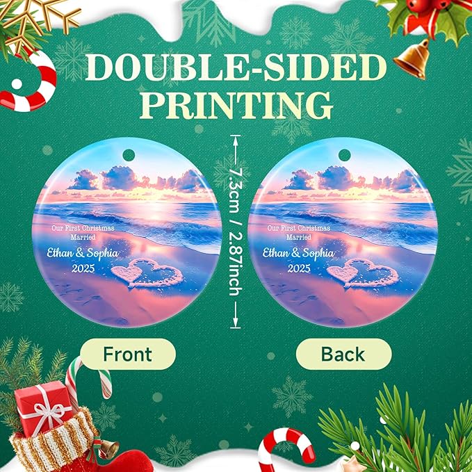 Personalized First Christmas Married Ornament 2025, Custom Engaged Christmas Ornaments with Names, Customized Wedding Engagement Gifts for Newlywed Couples Him Her