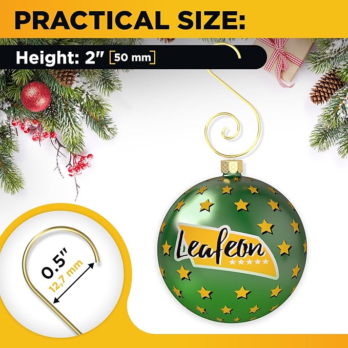 Leafeon 50 Pack S-Shaped Christmas Ornament Hooks for Christmas Tree Decoration – The Best Holiday S-Shaped Xmas Ornament Hangers (Gold)