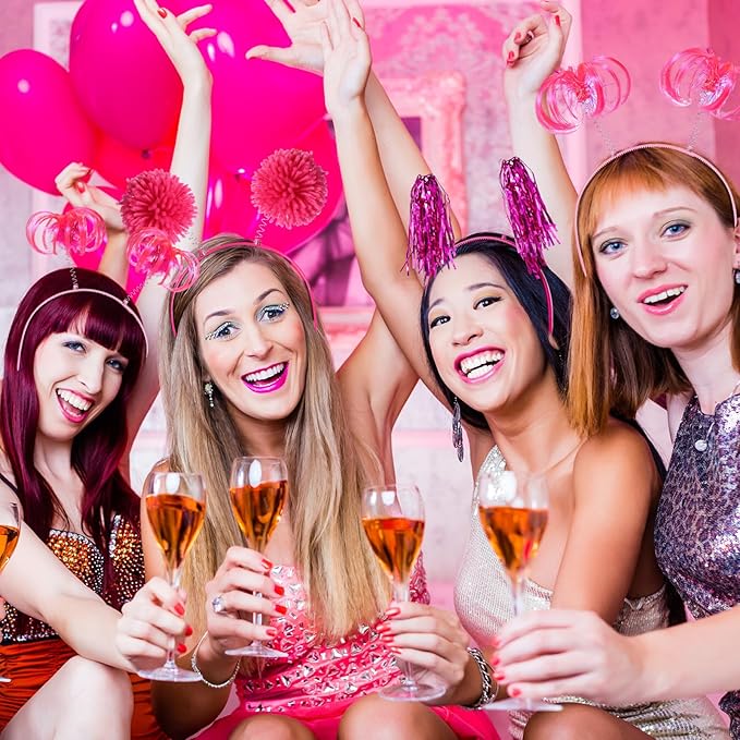 Censen 24 Pcs Pom Pom Headband Tinsel Wrapped Ponytails Head Bopper Costume Headwear Halloween Party Hair Accessories