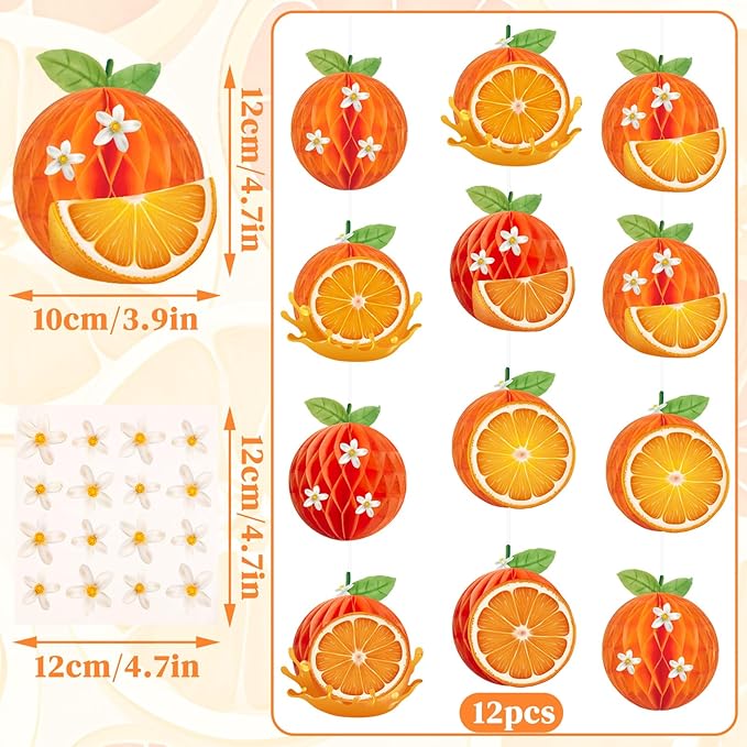 12 Pcs Orange Honeycomb Balls, Orange Birthday Party Supplies, Honeycomb Decorations, Table Centerpieces for Little Cuties, Birthday, Baby Shower