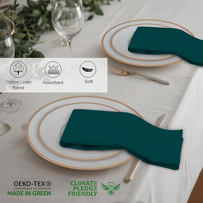 Ruvanti Linen Napkins Set of 12, 18x18 Cloth Napkins, Cotton Linen Blend Napkins Cloth Washable, Soft, Reusable Dinner Napkins for Wedding, Parties, Christmas, Thanksgiving, Everyday Use - Teal