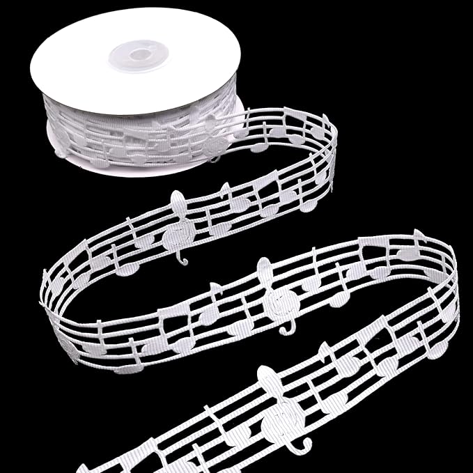 White Music Note Ribbon Grosgrain Ribbon Notation Craft Music Accessories Trim for Homecoming Mum Supplies Christmas (20 Yards/Roll)