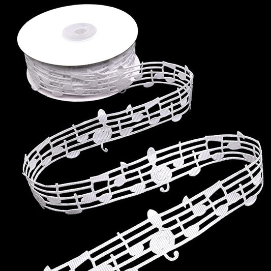 White Music Note Ribbon Grosgrain Ribbon Notation Craft Music Accessories Trim for Homecoming Mum Supplies Christmas (20 Yards/Roll)