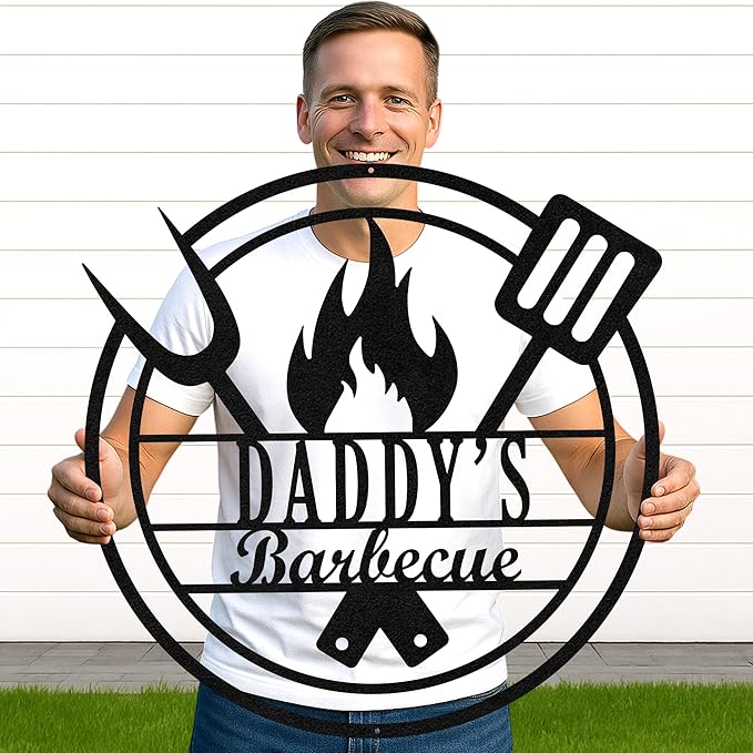 Custom BBQ Grill Metal Sign Personalized Name Wall Art for Outdoor Barbecue Patio Kitchen Backyard Decor Gift for Dad Husband Men Papa Grandpa Father Grilling Enthusiasts Family Lover Funny Gifts 71