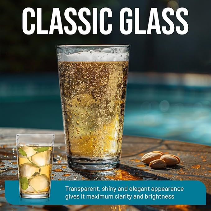 Tumbler Glasses Set of 10, Highball Set 17 Oz Glass, Dishwasher Safe Tall Drinking Glasses Set for Wine, Beer, and Cocktail, Aura Drinkware Set