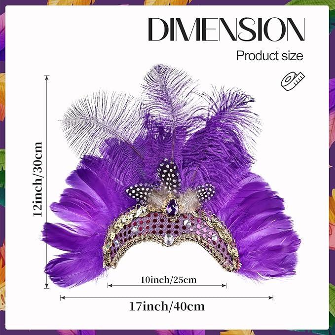 Women's Carnival Feather Headpieces Sequin Headdress for Wedding Masquerade Party Cosplay Feather Headbands