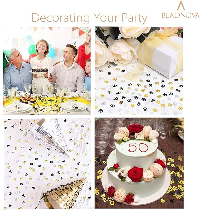 BEADNOVA 80th Birthday Confetti Eighty Years Old 80 Anniversary Number Confetti for Birthday Party Decor Wedding Table Decoration (1oz, Gold Silver Black Mix)