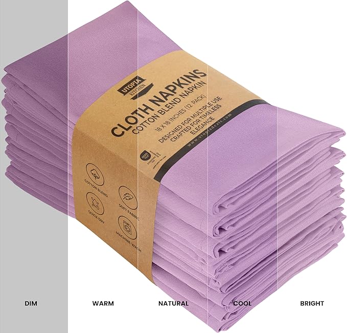 Utopia Kitchen Lavender Cloth Napkins [12 Pack, 18x18 Inch] Absorbent Cotton Blend Washable and Reusable for Dinner, Restaurant, Lunch, Wedding and Hotel