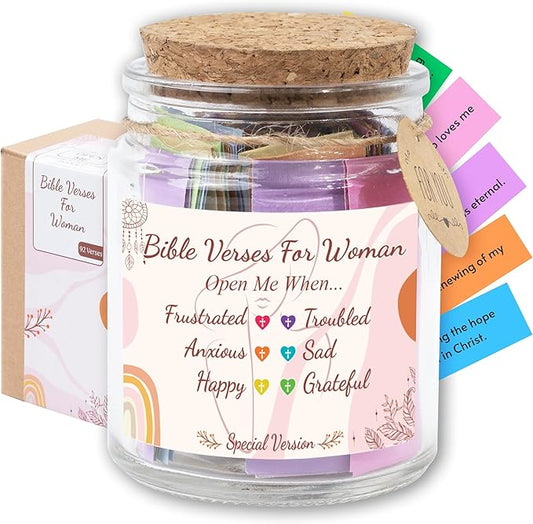 Bible Verse Jar for Women – 92 Color-Coded Scriptures for Encouragement, Inspirational Christian Present, Birthday Surprise for Her, Meaningful Christmas Gift for Women