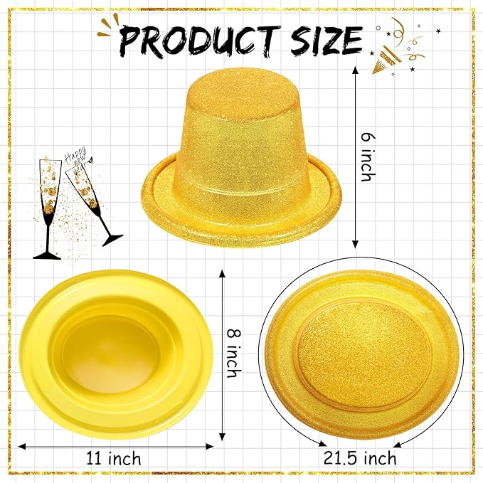 Hillban 50 Pack Glitter Top Hats Bulk Happy New Year Shiny Magician Top Hat for Adults Costume Party