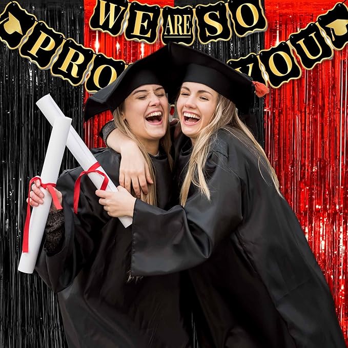 3 Pack Black and Red Foil Fringe Curtains Backdrop, 3.28 x 8.2 Ft Metallic Streamers Tinsel Curtains Background for Photo Booth, Birthday, Christmas, Halloween, New Year Party Decorations