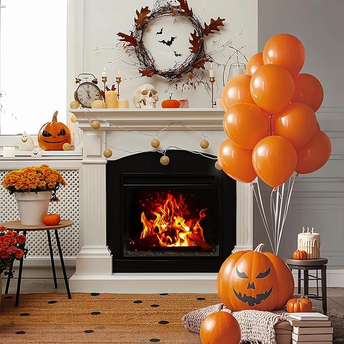 Orange Balloons, Latex Party Balloons with Ribbons, 100 Pack 12 inch Orange Round Helium Balloons for Autumn Wedding, Graduation,Birthday,Halloween Party Decorations and Spooky Party
