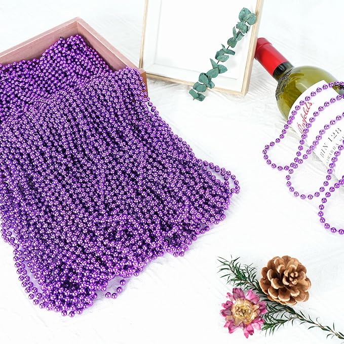 SHAOQINLIN 100 PCS Purple Mardi Gras Beads, Purple Beads Necklaces 33" Metallic Beaded Costume Necklaces Party Necklaces for Halloween Mardi Gras Parade Throws Wedding Birthday Party Favors
