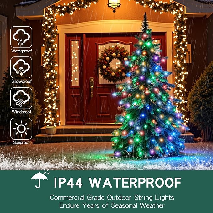 40FT LED Multicolor Christmas String Lights 200 Count, Colored Mini Christmas String Lights Plug in, Colorful Christmas Tree Lights for Party Wedding Home Holiday Decoration, Green Wire
