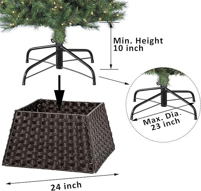 BAYN Christmas Tree Collar Skirt, Rattan Wicker Xmas Tree Collar Basket Ring Base Stand Cover for Christmas Decoration