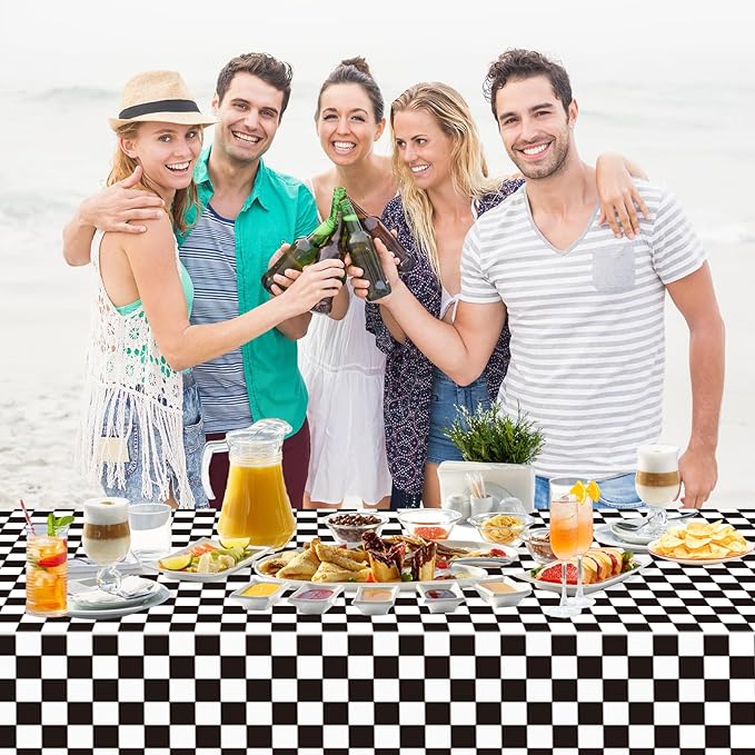 3 Pack Black and White Gingham Tablecloth Rectangular Buffalo Checkered Tablecloths Disposable Plastic Plaid Table Cover for Parties, Outdoor Picnic, Birthday, Wedding, Camping 54 × 108 Inch