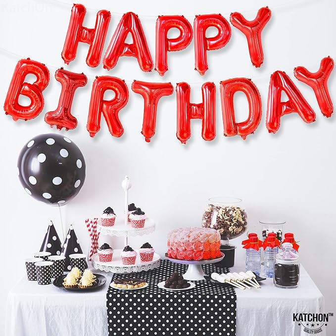 KatchOn, Red Happy Birthday Balloon Banner - 16 Inch | Red Mylar Foil Balloon For Happy Birthday Decorations | Birthday Sign Banner For Birthday Party Decorations