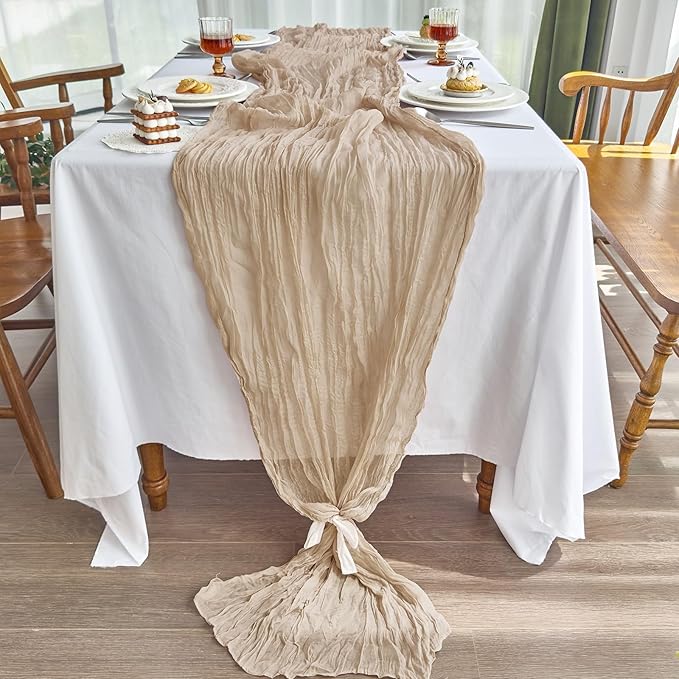 IVAPUPU 6 Pcs Cheesecloth Table Runner - 10ft Nude Boho Gauze Cheese Cloth Table Runners for Baby Shower Decoration Wedding Party Summer Garden Farmhouse