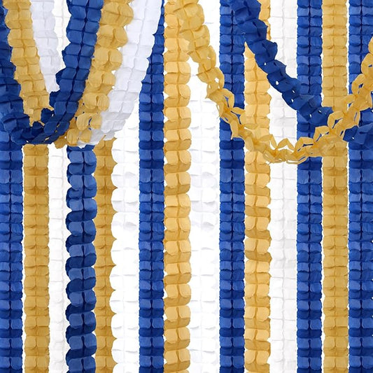 Navy-Blue White-Gold Party-Decorations Streamers Garland - 12pcs Royal Blue Graduation 2025 4-Leaf Paper Clover Streamer Men Boy Birthday Wedding Bridal Shower Flower Banners Fathers day Decor Ouruola