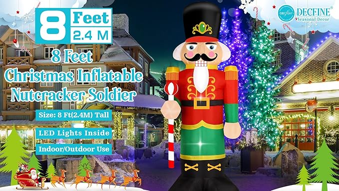 Christmas Inflatable Snowman/Nutcracker/Santa Claus Lighted Blow Up Christmas Yard Decoration with Built in Fan and Anchor Ropes (02-Nutcracker)
