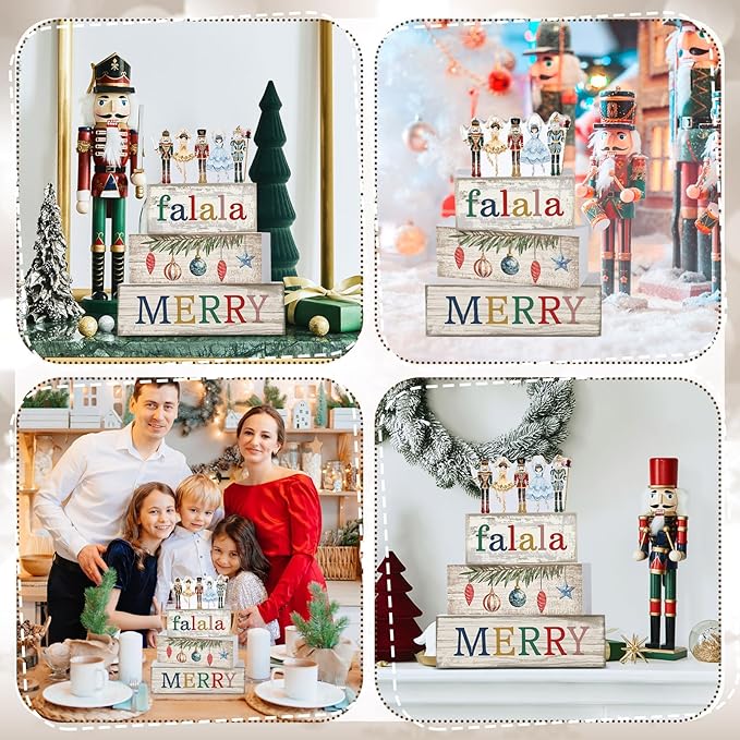 4 Pcs Christmas Table Decorations Wooden Nutcracker Fairy Ballet Merry Christmas Table Centerpiece Decorative Soldier Fairy Ballet Block Signs Gift for Xmas Home Kitchen Tier Tray Decor
