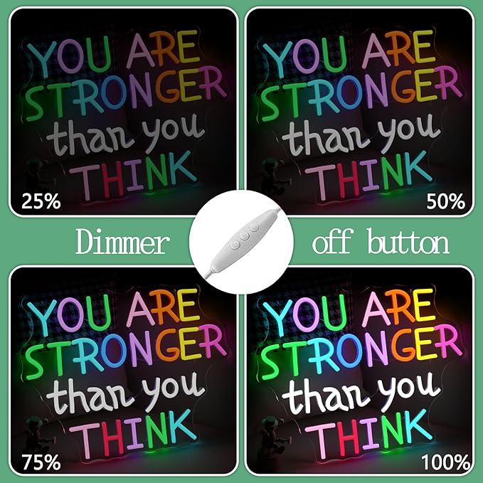 You Are Stronger Than You Think Neon Sign for Wall Decor Colorful Letter Neon Light Inspirational Light Up Sign for Classroom Bedroom Gym House Man Cave Kid’s Room Family(16.5 * 12.5in)