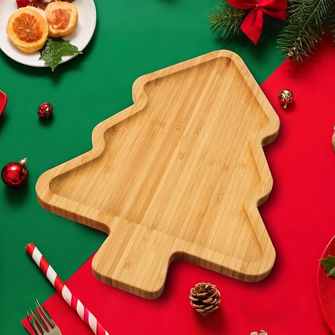 Christmas Serving Tray, Christmas Tree Charcuterie Board, Bamboo Serving Platter Dish for Holiday Party Food Tray for Cheese Snack Fruit 12 x 8.7 x 0.6 Inches