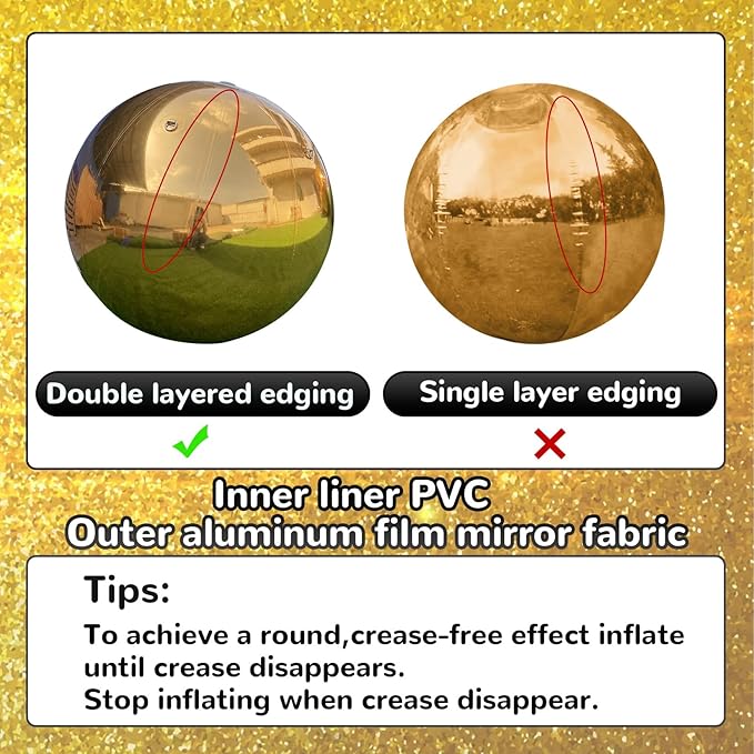 23.6in Inflatable Mirror Ball,Shiny Inflatable Ball Silver/Gold/Iridescent,PVC Hanging Large Disco Balls Decor for Party, Concerts, Stage, Wedding Decoration (1 Piece,Without Air Pump)