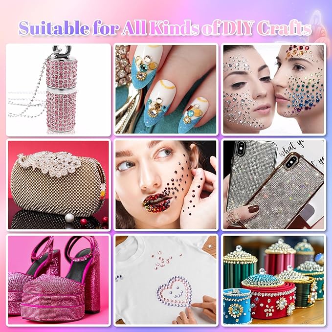 3300 Pcs 4 Sizes Self Adhesive Face Rhinestones Gems Stickers Bling Stick on Jewels for Hair Face Body Makeup DIY Craft, Card Decorations