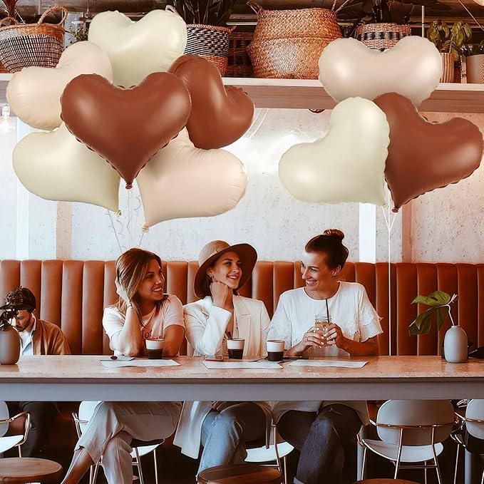 Cream White Beige Heart Balloons,24Inch Large Heart Foil Balloons for Valentine's Day Birthday Wedding Baby Shower Anniversary Party Decorations