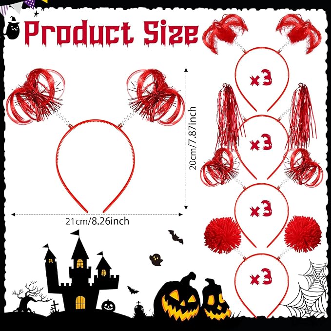 Censen 12 Pcs Christmas Pom Pom Headbands Spirit Party Headwear Tinsel Ponytails Head Bopper for Birthday Holiday