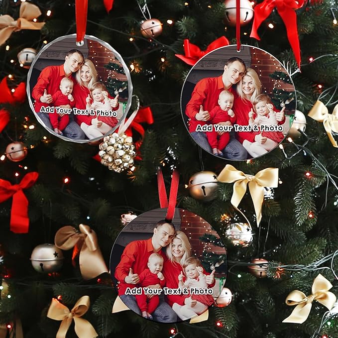 Personalized Crystal Christmas Ornaments with Photo, Custom Christmas Photo Tree Glass Ornaments, Elegant Crystal Keepsake for Family, Couples, Weddings & Christmas 2025 Gifts (#PGO01)