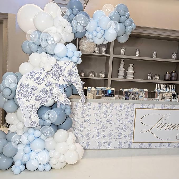 Dusty Blue Balloon, 12 inch Blue White Clear Balloon, Light Blue Macaron Blue Matte White Balloons with Transparent Balloons for Birthday Party Wedding Baby Shower Gender Reveal Decorations