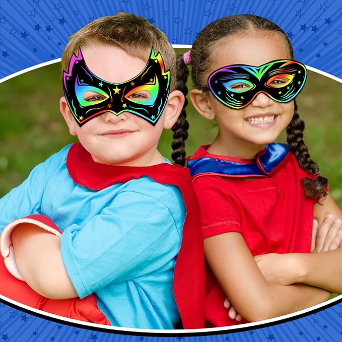 Deekin Mardi Gras Scratch Masks for Kids, Mardi Gras Crafts Rainbow Hero DIY Masks Craft Kit for Dress up Party Favor