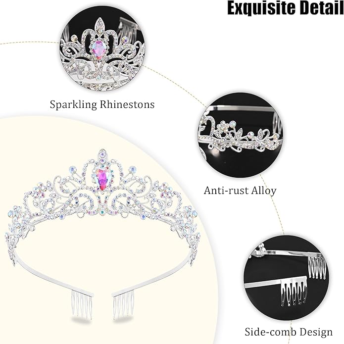 TAROSE Crowns for Women and Girls, Queen Crystal Gold Silver Tiaras with White Rhinestone and Combs, Goddess Crown for Wedding Bride Birthday Princess Bridal Shower Hair Accessories for Women