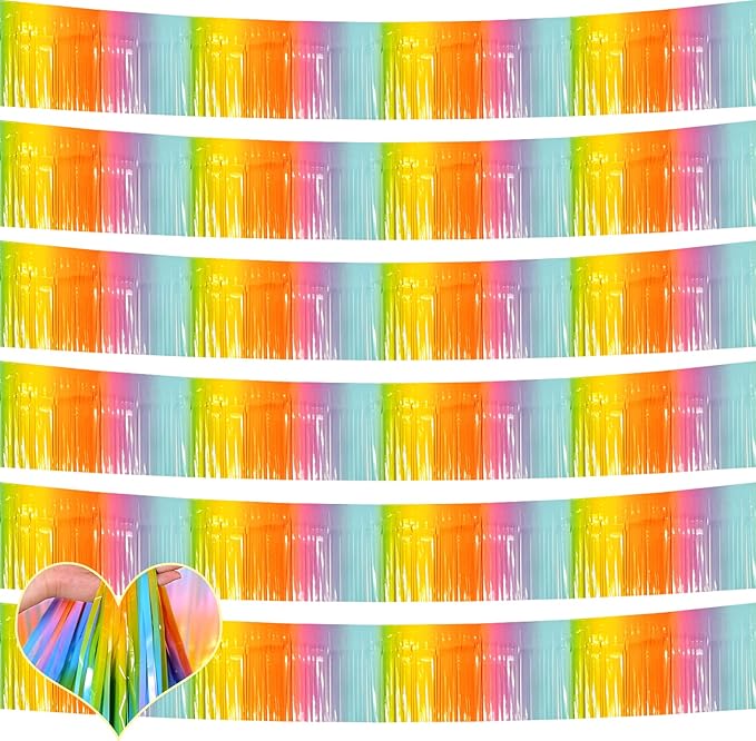6 Pack 10 Feet Foil Fringe Garland Metallic Tinsel Banner Wall Hanging Curtain Streamers Backdrop for Parade Floats Bachelorette Wedding Birthday Party Thanksgiving Christmas Decorations(Rainbow)