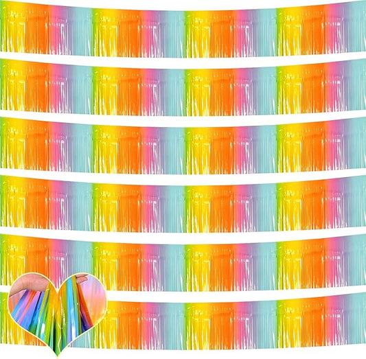 6 Pack 10 Feet Foil Fringe Garland Metallic Tinsel Banner Wall Hanging Curtain Streamers Backdrop for Parade Floats Bachelorette Wedding Birthday Party Thanksgiving Christmas Decorations(Rainbow)