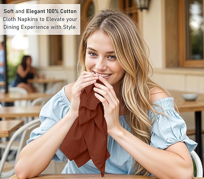 Ruvanti Cloth Napkins Set of 12, 18x18 Inches, Napkin Cloth Washable, Soft & ‎Absorbent 100% Cotton Napkins, Perfect for Wedding, Christmas, ‎Thanksgiving, and Dinner - Rust