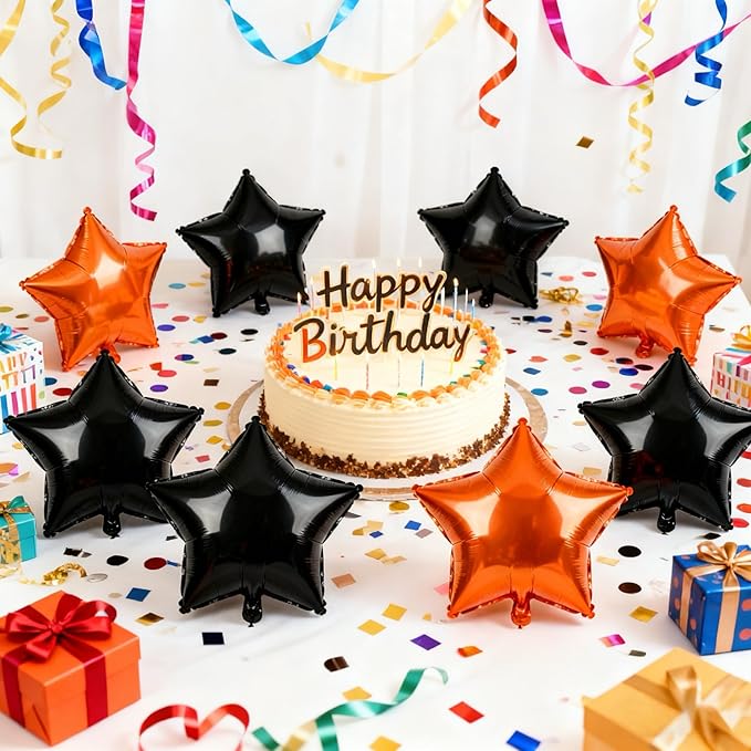 Star Balloons,12Pcs Black Orange Star Shaped Foil Balloons,18Inch Large Helium Polyester Film Balloon for Baby Shower Birthday Anniversary Party Decorations