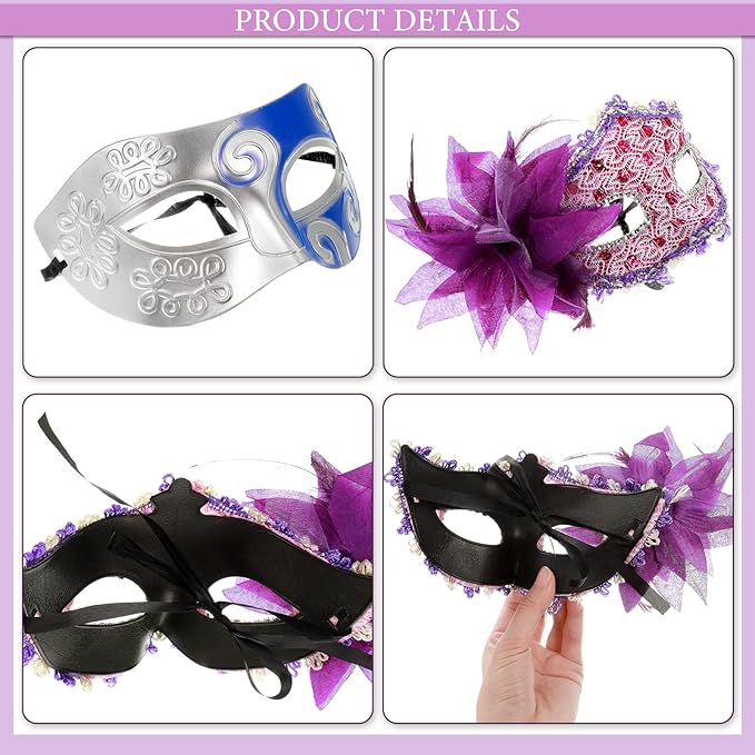 24 Pcs Mardi Gras Masquerade Mask Half Face Venetian Masks Vintage Mascarade Mask Antique Look Costumes Party Accessory for Women Men Halloween, 24 Styles and Colors