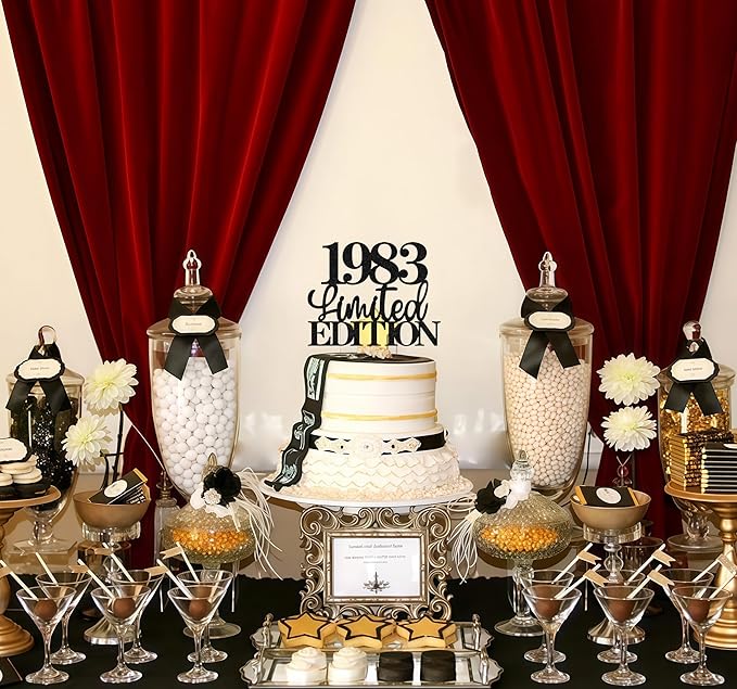 Limited EDITION 1983 Cake Topper - Black Glitter Happy 42nd Birthday Party Cake Decoration Supplies, Cheer to 42 Years Cake Bunting Decor for 42nd Birthday Party Photo Booth Props