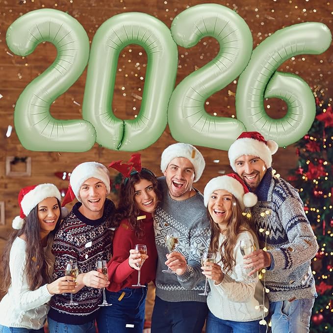 KALOR 42 Inch 2026 Olive Green Mylar Number Balloons, 2026 New Years Foil Balloon for 2026 Happy New Year Eve and Graduations Decorations Party Supplies