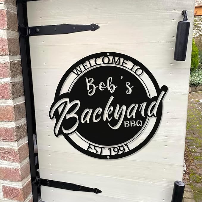 BBQ Metal Sign for Grill Masters - Personalized Barbecue Kitchen Decor - Vintage Man Cave Sign - Outdoor Patio, Porch, Garden Accessories - Custom Gift for Dad, Grandpa