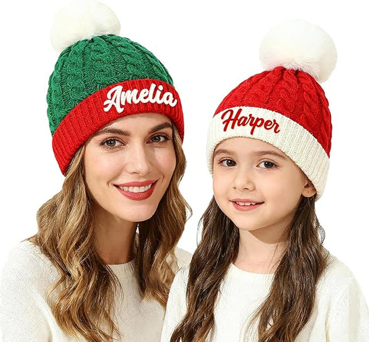 Custom Santa Hat for Adult Kids Personalized Gift Christmas Hats Monogram Red Santa Beanie Boy Girl Winter Knit Hat