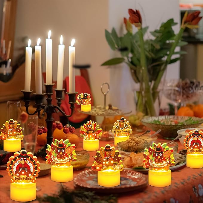12 PCS Thanksgiving Table Decorations Turkey LED Flameless Candles Battery Operated Thanksgiving Turkey Tea Lights Small Candles Thanksgiving Decoration Turkey Centerpieces for Table Home Indoor Party