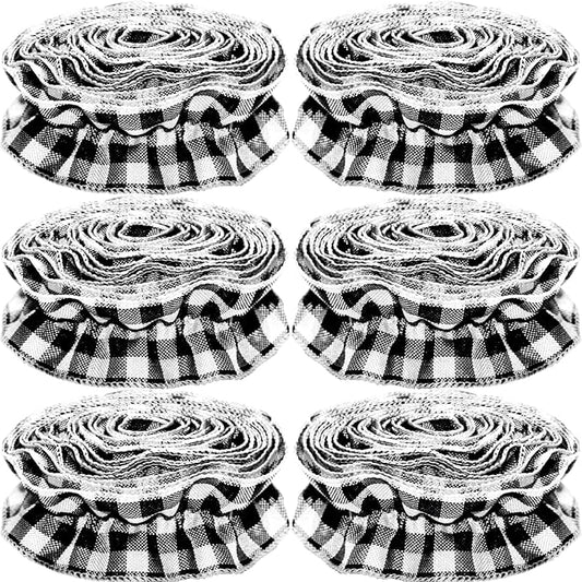Jishi Christmas Tree Ribbon Garland Buffalo Plaid Christmas Decorations, 9 Ft X 6 Rolls Black & White Buffalo Check Fabric Xmas Tree Ribbon Garland, Vintage Country Rustic Farmhouse Holiday Home Decor