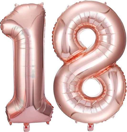 Rose Gold 18 Number Balloons Big Giant Jumbo Large Number 18 Foil Mylar Balloons for Girl 18th Birthday Party Decorations